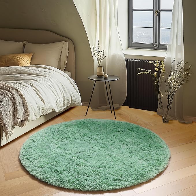 Sage Green Round Rug 4ft, Fluffy Circle Area Rugs - Image 6