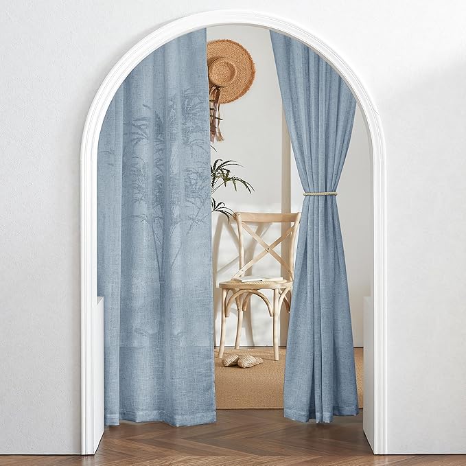 RYB HOME Thick Blue Linen Curtains 72 inch Length for Home Office Nursery, Thick Heavy Textured Breathable Privacy Assured Wrinkle Resistance Boho, W 52 x L 72 inches, Dusty Blue, 2 Panels