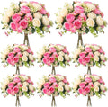 Geosar 8 Bundles Artificial Peonies Flowers Fake Silk Peony Bouquet Faux Peonies Flowers Bulk for Decoration Vase Floral Arrangements Wedding Party Table (Pink,Champagne)