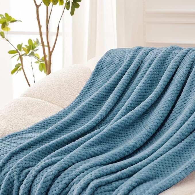 Exclusivo Mezcla Soft Waffle Fleece Bed Blanket Twin XL Size, Slate Blue | - Image 5
