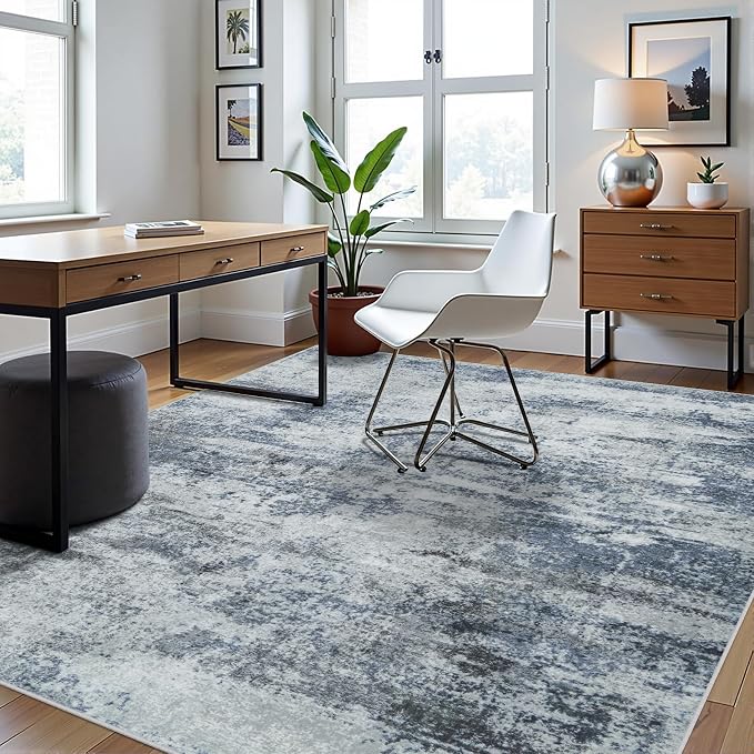 6x9 Area Rugs for Living Room Washable Bedroom Dining Room Blue Grey | Modern - Image 9