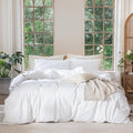 MooMee Bedding Duvet Cover Set 100% Washed Cotton Linen Like Textured Breathable Durable Soft Comfy (Solid Bright White, Alaska King 132"x120")