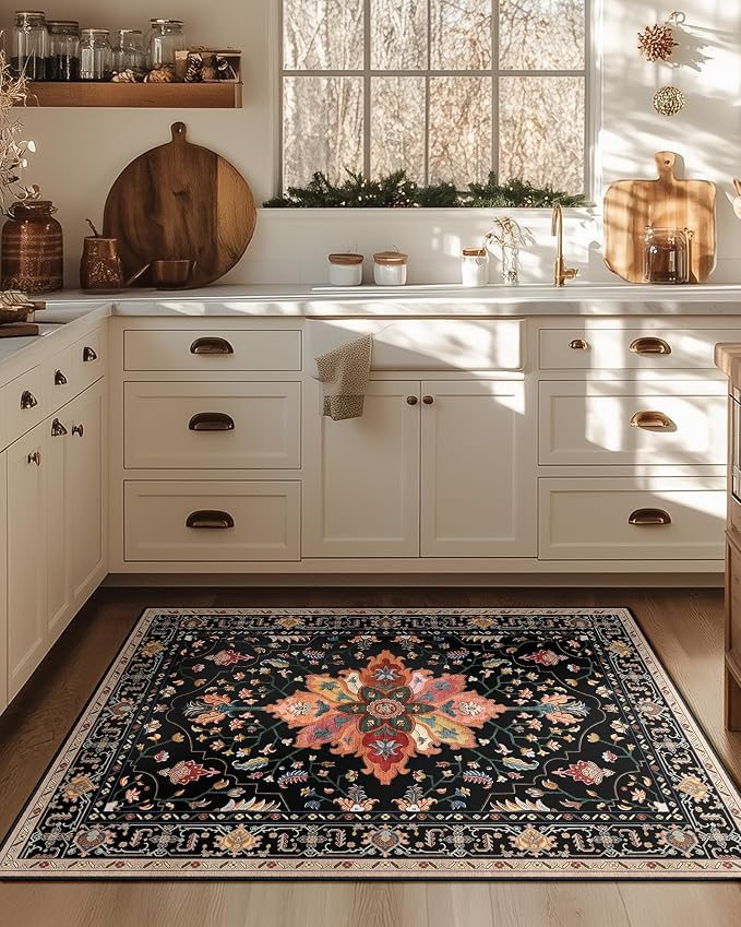 RELEANY Washable Area Rug, Water Repellent, Pet Friendly, Vintage Floral Boho - Image 2