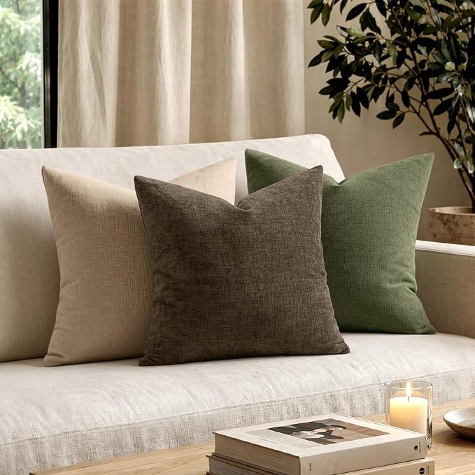 MIULEE Chocolate Brown Chenille Couch Throw Pillow Covers, 18x18 | Set of 2 - Image 2