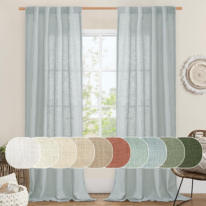 Linen Blended Curtains for Bedroom Living Room, 38 x 84 Inch | Faux Linen by LAMIT