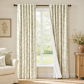 Blackout Vintage Floral Linen Curtains Green on Beige 50×84 2 Panels | Elisa by Lazzzy