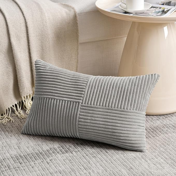 Fancy Homi 2 Packs Grey Lumbar Decorative Throw Pillow Covers 16x26 Inch - Image 2