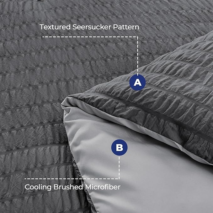HYMOKEGE Dark Grey/Light Grey Twin XL Comforter Set Seersucker 5 Pieces, All Season Luxury Bed in a Bag for Bedroom, Bedding Set with Comforter, Sheets, Pillowcase & Sham