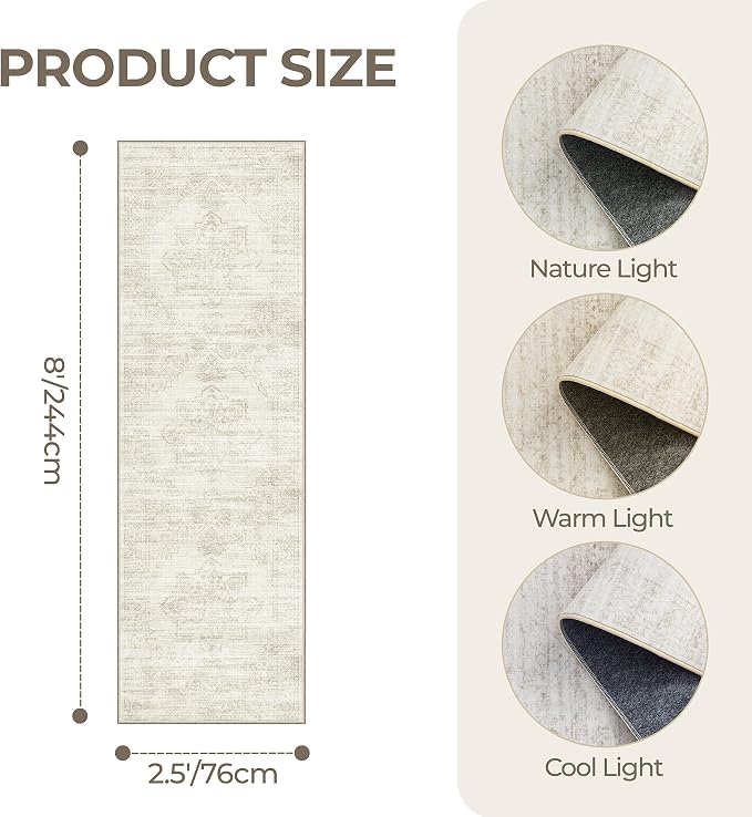 2'6 x 8' Runner Rug Non Slip, Washable Kitchen Rugs, Nursery Room, Soft Runner - Image 2