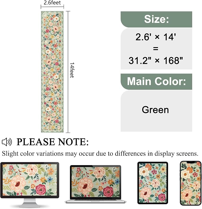 DUKINO 2.6x14 Washable Runner Rug, Floral Non Slip Long Runner Rug, Low Pile - Image 2