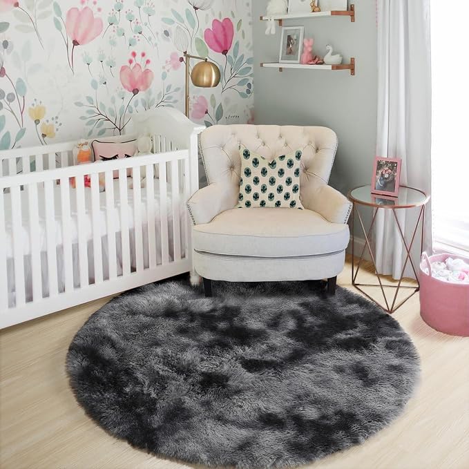 Amdrebio Tie-Dyed Dark Grey Large Round Rug 7Ft - Image 8