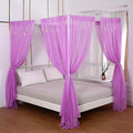 Akiky Bed Canopy with Lights Canopy Bed Curtains Canopy for Girls Boys Adults,Home Decoration Set of 8 Panels (Full/Queen, Purple)