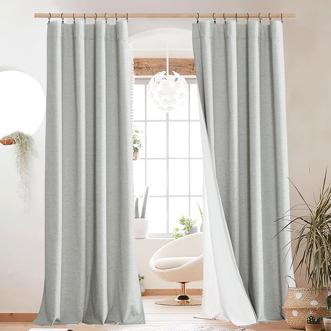 NICETOWN Grey Long Linen Full Shade Panels, Pair of Thermal Insulated & Energy by NICETOWN