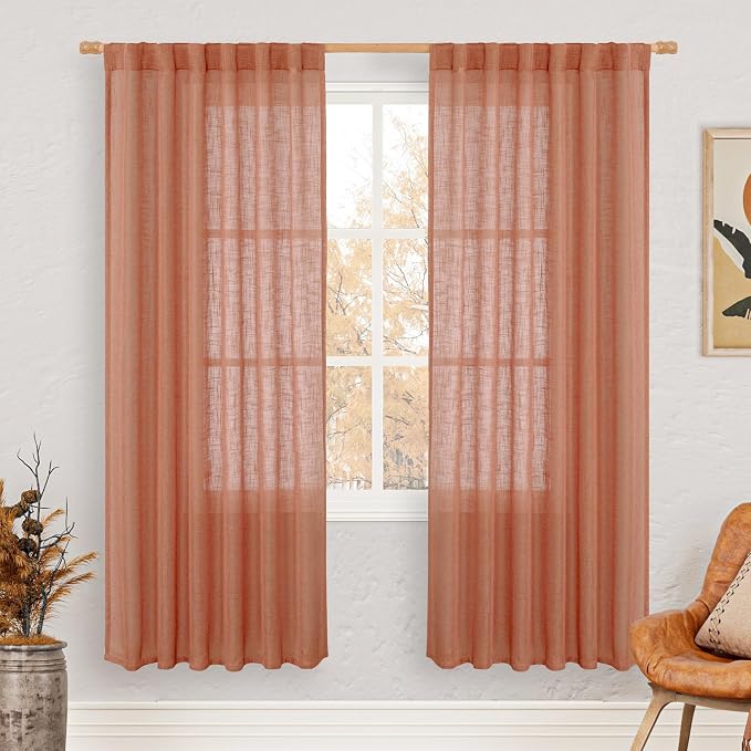 Terracotta Linen Boho Curtains 78 inch Length 2 Panels, 52 x 78 Inch | Light by LAMIT