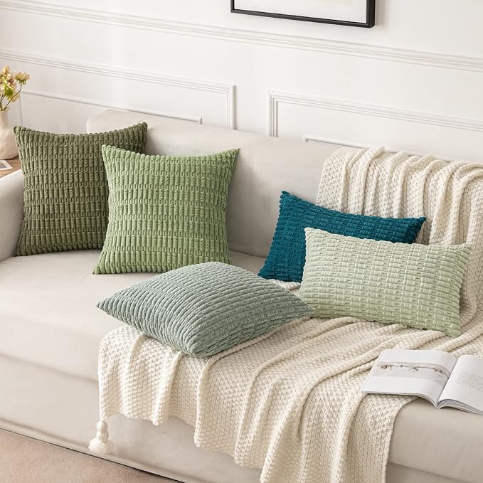 MIULEE Corduroy Decorative Throw Pillow Covers 20x20 Olive Green Pack of 2 | - Image 2