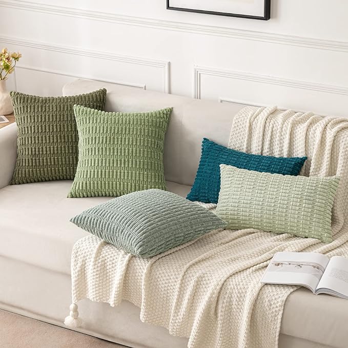 MIULEE Corduroy Decorative Throw Pillow Covers 16x16 Sage Green Pack of 2 | - Image 5