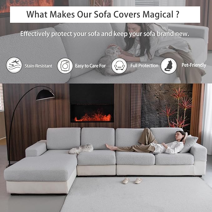 OHSIO Couch Cushion Covers for Sectional Sofa, Stretch Soft Sofa Slipcovers - Image 5