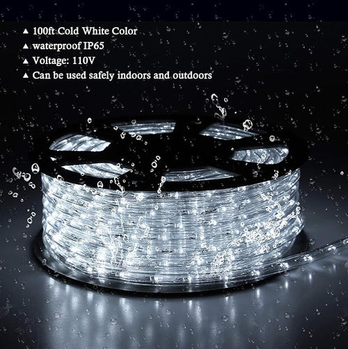 100Ft LED Rope Lights, 1080 LEDs Waterproof Rope Lights, 110V Cuttable Connectable Rope Lights Waterproof Decorative Lighting for Indoor/Outdoor, Halloween and Christmas Decorations(Cold White)