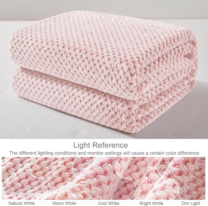 Exclusivo Mezcla Soft Waffle Fleece Bed Blanket Queen Size, Heather Pink | - Image 7