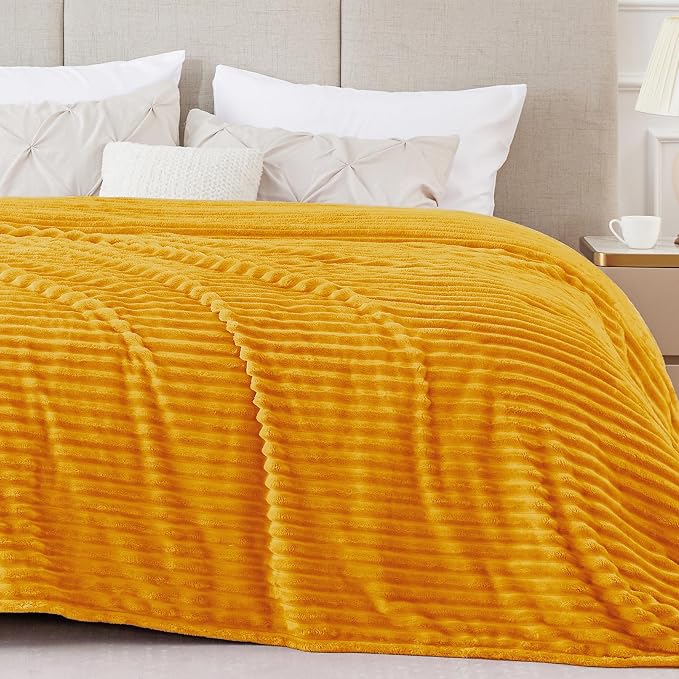 BEDELITE 3D Ribbed Mustard Yellow King Size Blankets - Image 8