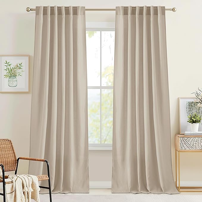 RYB HOME Farmhouse Boho Linen Sheer Curtains 90 inches Long by RYBHOME