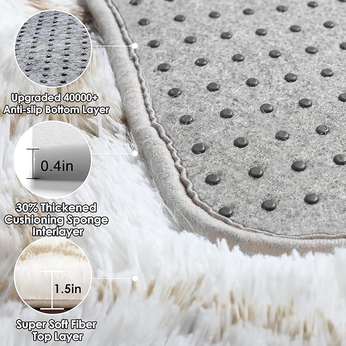 Area Rugs for Living Room, 7x10 Fluffy White and Beige Modern Bedroom Rug | - Image 4