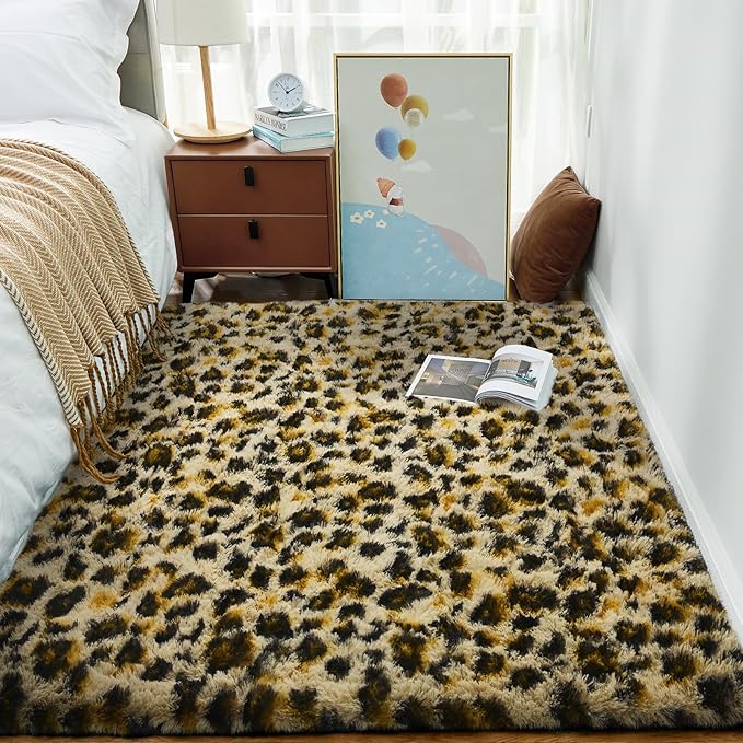 Ophanie Leopard Rugs for Bedroom Living Room, Cheetah Print Rug Fluffy Shag - Image 3
