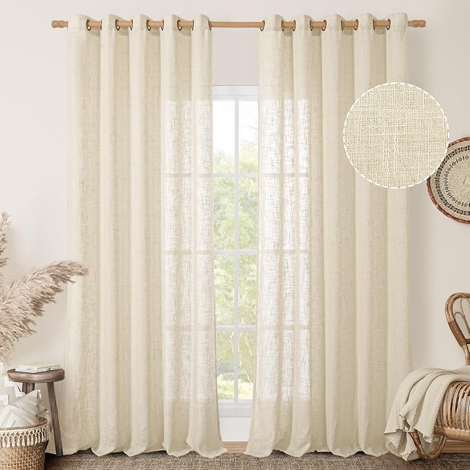 Linen Curtains 84 Inches Long for Living Room 2 Panels Set, Light Filtering by LAMIT