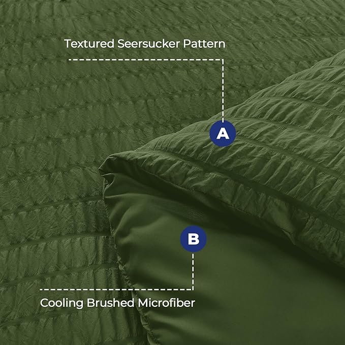 HYMOKEGE Olive Green Twin XL Comforter Set Seersucker 5 Pieces, All Season Luxury Bed in a Bag for Bedroom, Bedding Set with Comforter, Sheets, Pillowcase & Sham