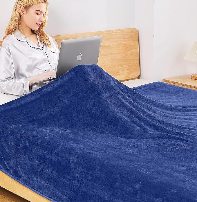 Fleece Blanket Queen Size 350GSM Lightweight Throw for The Bed Extra Soft Brush Fabric Super Warm Sofa Blanket 90" x 90"(Royal Blue Queen)