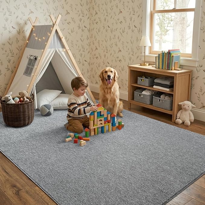 5x7 Grey Area Rug Washable Non-Slip Soft Thin - Image 3