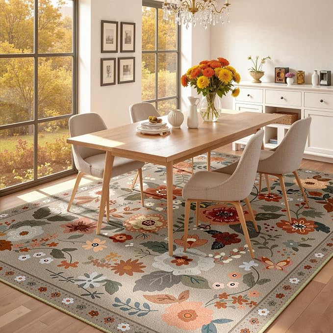 RELEANY Floral Washable 5x7 Area Rugs Brown/Brick | Flower Carpet Print Boho - Image 8