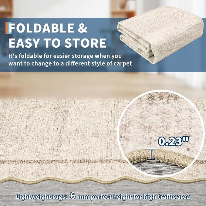 GarveeHome Scalloped Washable Kitchen Runner Rug 2x8 Non Slip Beige | Runners - Image 7