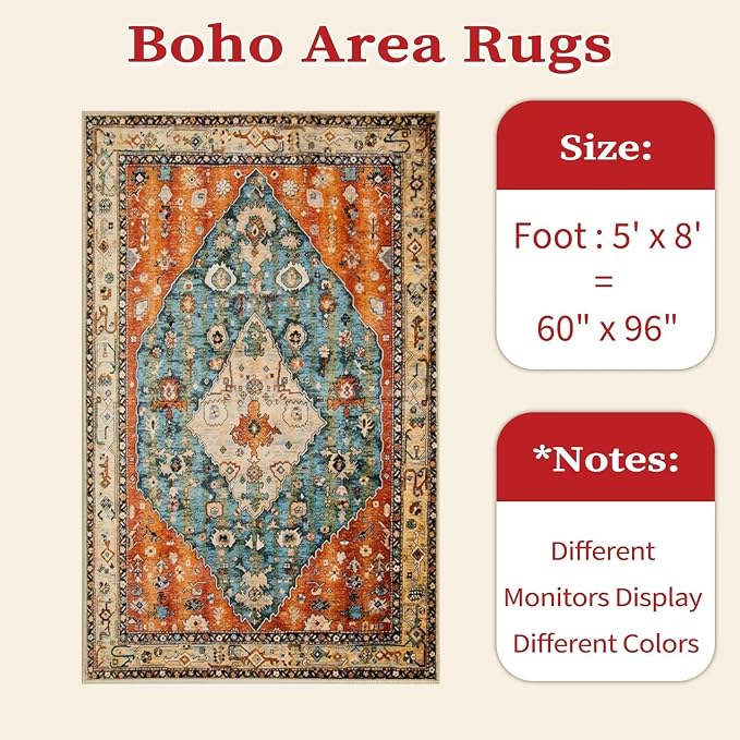 SERISSA 5x8 Washable Non Slip Boho Area Rug - Image 7