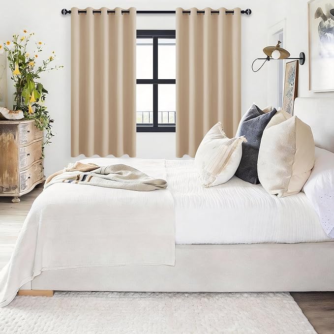 Blackout Curtains for Bedroom, 60 x 63 Inches Length Beige 2 Panels | Thermal - Image 6