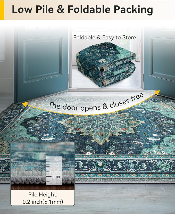 RELEANY Washable Area Rug, Teal | Non-Slip, Water Repellent, Pet Friendly - Image 4