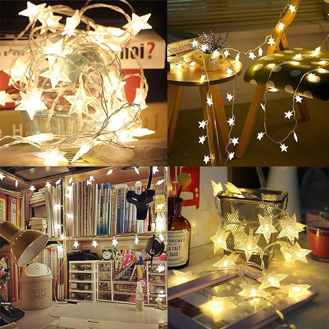 IRIDESCENT Star String Lights, 16ft/5m 50 LED Plug in String Lights Warm White Fairy Lights for Christmas/Wedding/Party Indoor and Outdoor Decoration