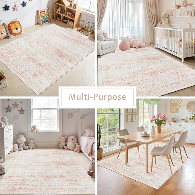 Pink Washable Rugs 4x6 Area Rugs - Image 5