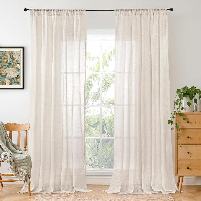 BGment Oatmeal 98 Inches Long Linen Curtains by BGment