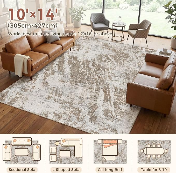DMOYEST 10x14 Washable Area Rug: Abstract Modern Non-Slip Carpet, Soft Low Pile - Image 2