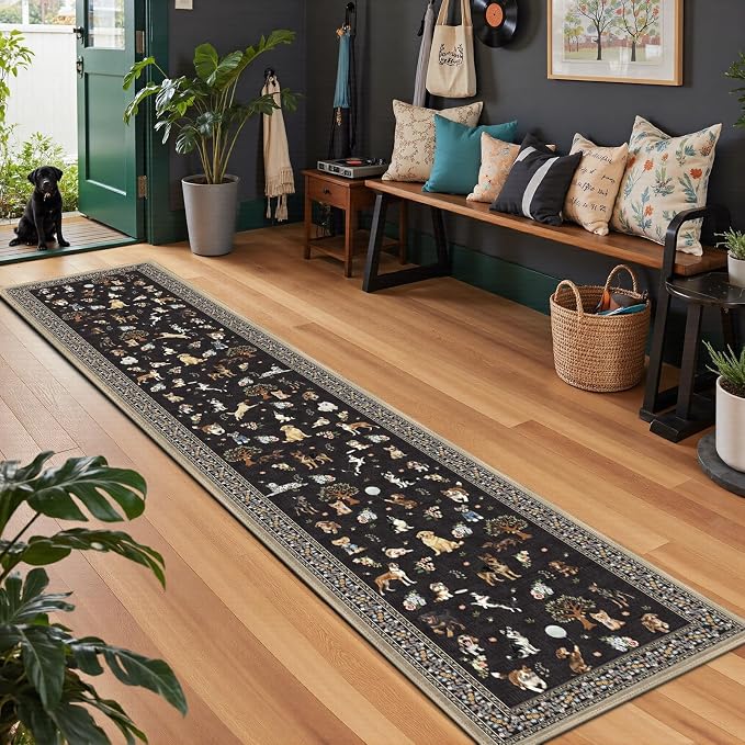Black Floral Hallway Runner Rug 2x10 - Image 4