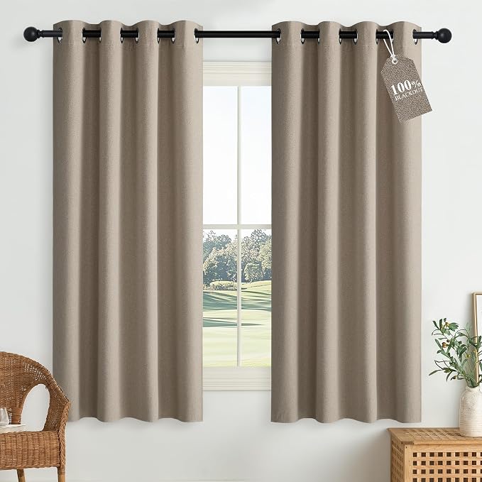 NICETOWN Linen 100% Blackout Curtains 63 inches Long by NICETOWN