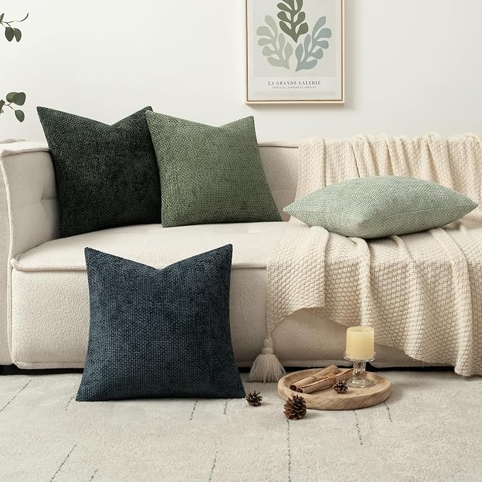 MIULEE Soft Decorative Chenille Euro Pillow Covers Green 22x22 Pack of 4 | - Image 5