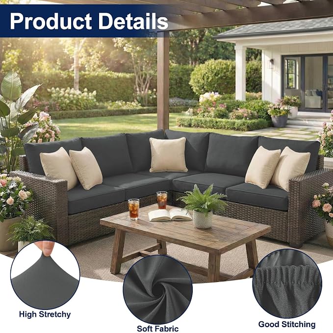 Smiry Waterproof Patio Cushion Covers, Stretch Outdoor Furniture Covers | Couch - Image 5