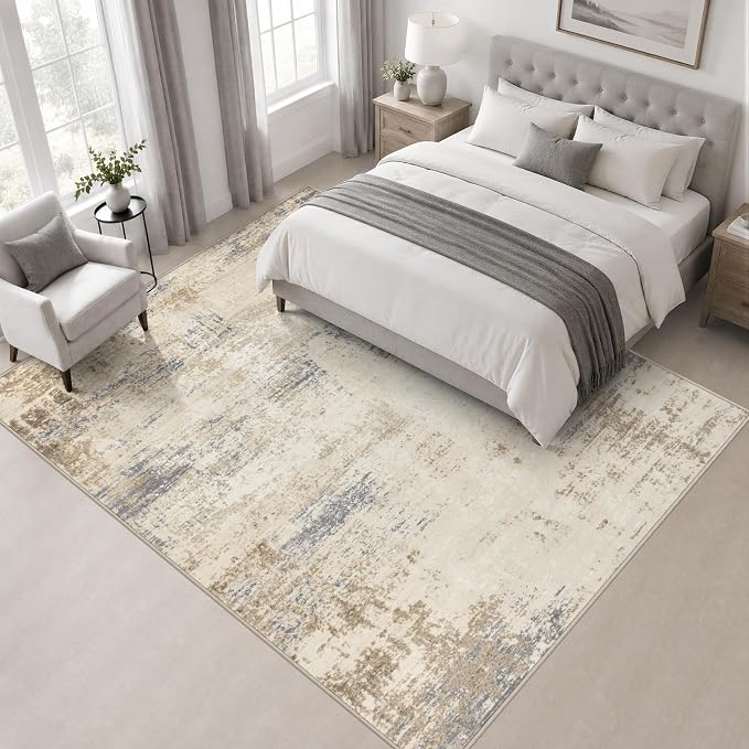 Area Rug Living Room: 5x5 Modern Washable Soft Carpet Beige Brown | - Image 3