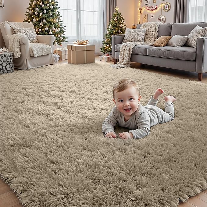 6x9 Fluffy Shag Area Rugs for Living Room Bedroom: Soft Carpet Gray Camel | - Image 9