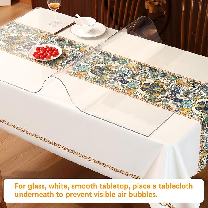 Multisize Clear PVC Table Cover Protector Large Plastic Crystal Table Pad Rectangular Tablecloth Dining Kitchen Coffee Table Wood Furniture Protective Cover Vinyl Table cloth Desk Pad 60 x 72 Inch 6ft