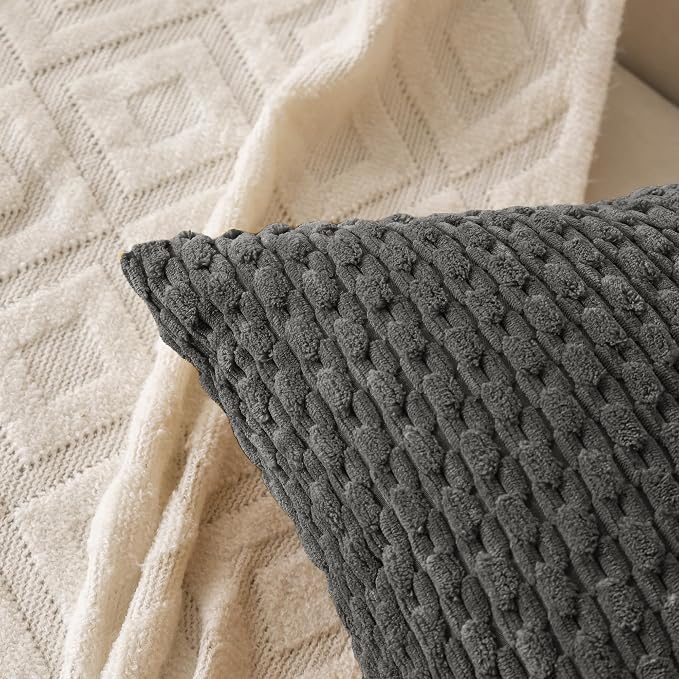 Set of 4 Dark Grey Decorative Throw Pillow Covers 24x24 Inch Corduroy Pillow - Image 3