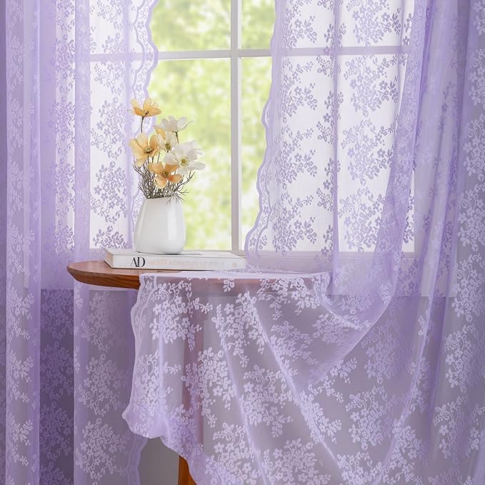 YJ YANJUN Vintage Lace Curtains 84 Inches Long-Victorian Floral Pattern - Image 5