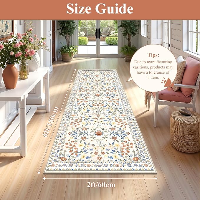 Yamaziot 2x6 Washable Hallway Runner Rug Non Slip Carpet, Colorful Beige | Soft - Image 2